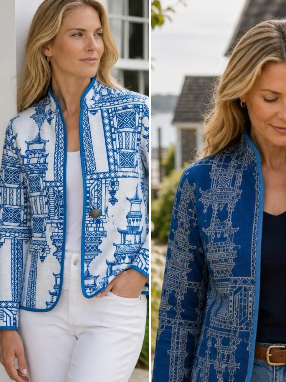 Trimdin Classic Pagoda Azure Artisan Reversible Single Button Jacket Sz L 🧡🎀